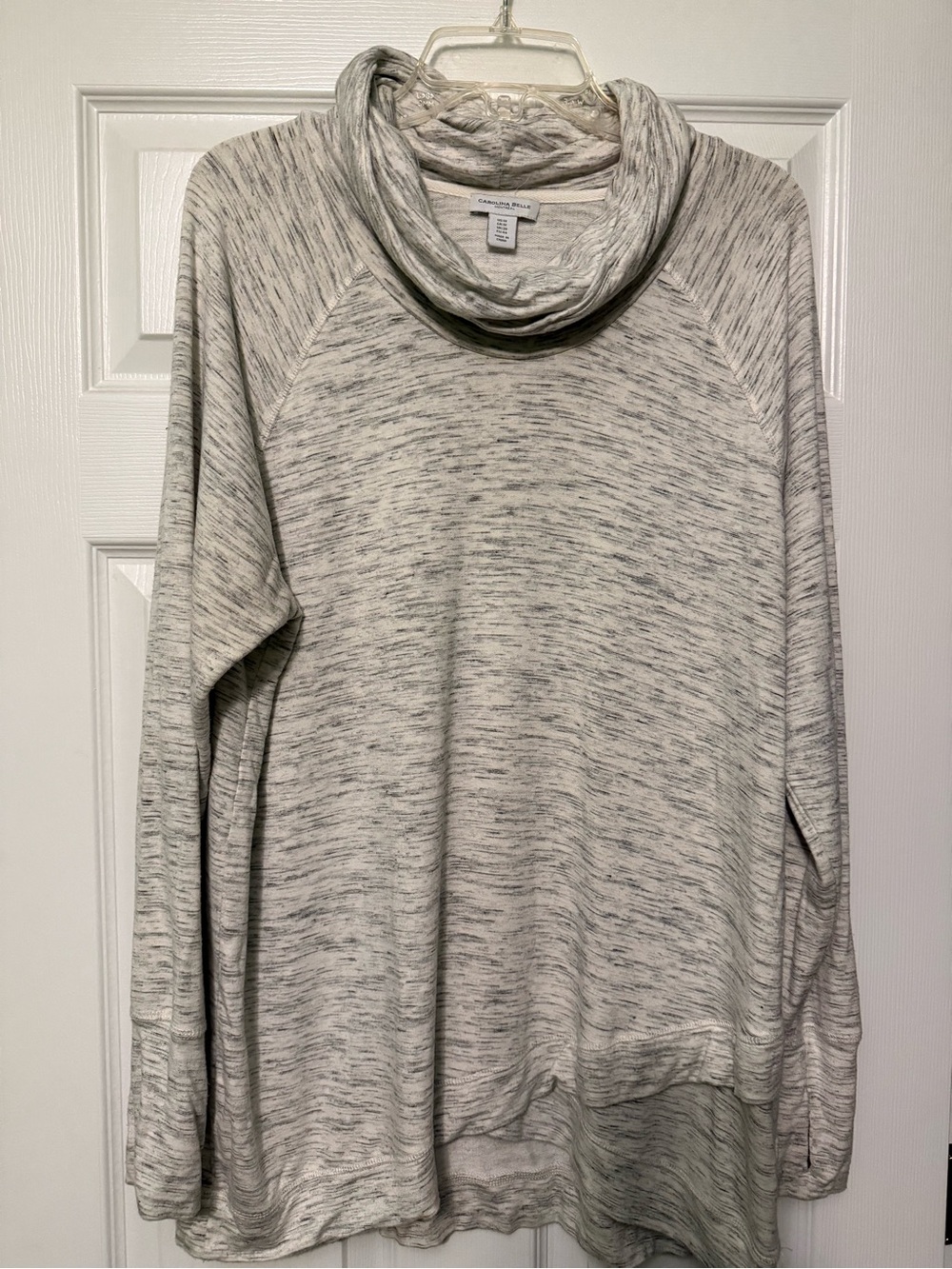 Carolina Belle Heathered Cream and Gray Cowl Neck Sweater